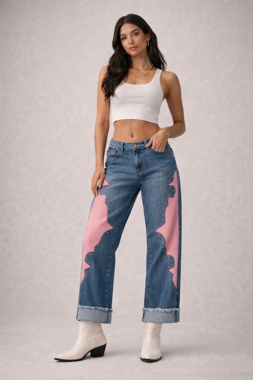 Gary Low Rise Studded Croc Denim