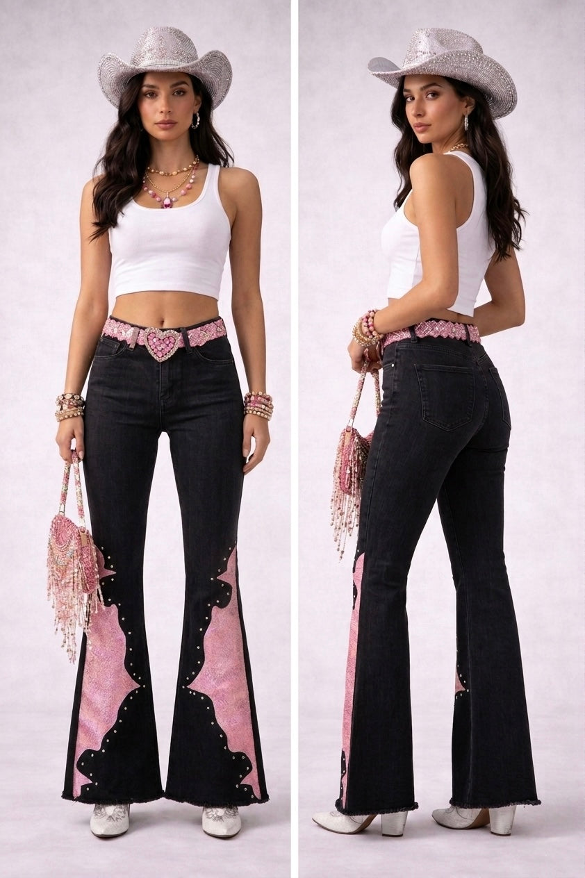 Wild West Crocodile Studded Bell Bottom Jean